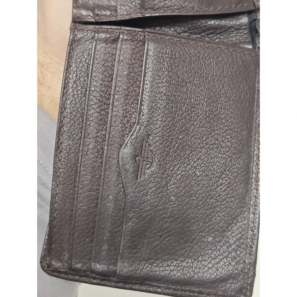 Vintage Dockers Men's Brown Full Grain‎ Leather Stitched Wallet Bifold Embossed